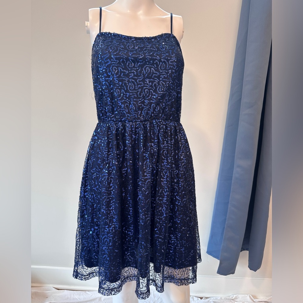 Navy Sequin Spaghetti-Strap Mini Dress
